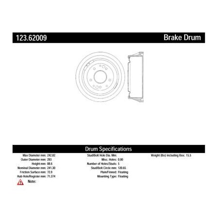 Centric C-Tek Standard Brake Drum, C-Tek 123.62009